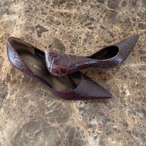 Nine West Nuncio Vintage Brown Croc-embossed Leather Pointy Toe Heels, Size 7M